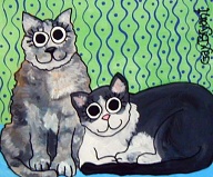 Cats (acrylic on wood 14 x 12 in) $60
